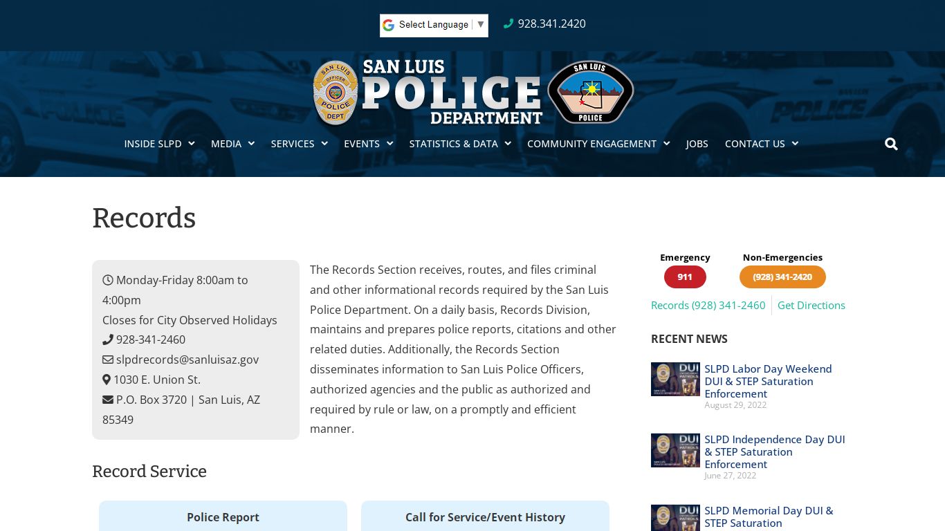 Records – San Luis Police Department