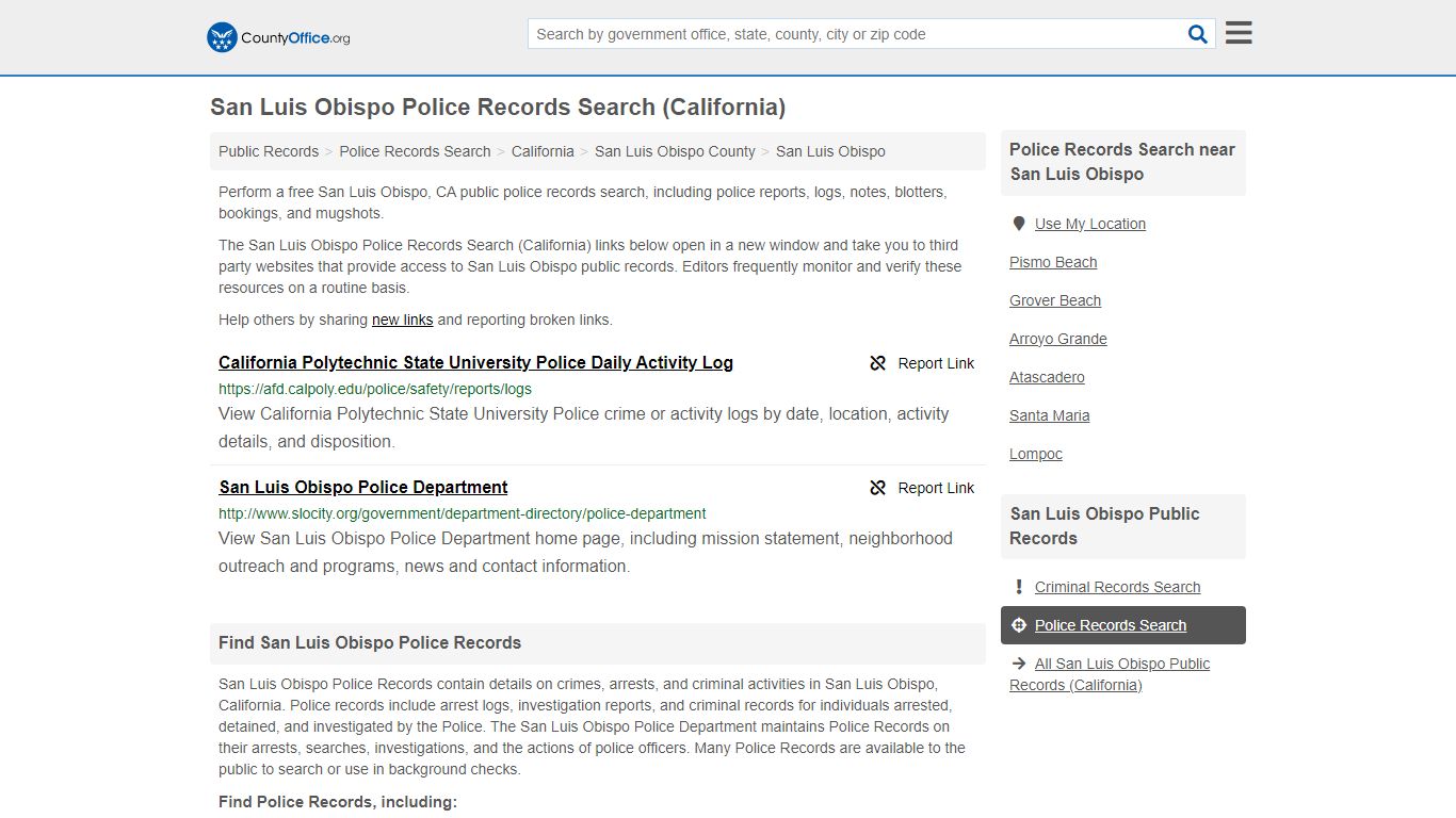 San Luis Obispo Police Records Search (California)