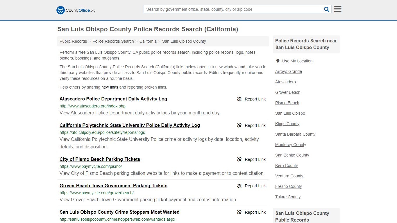 San Luis Obispo County Police Records Search (California)
