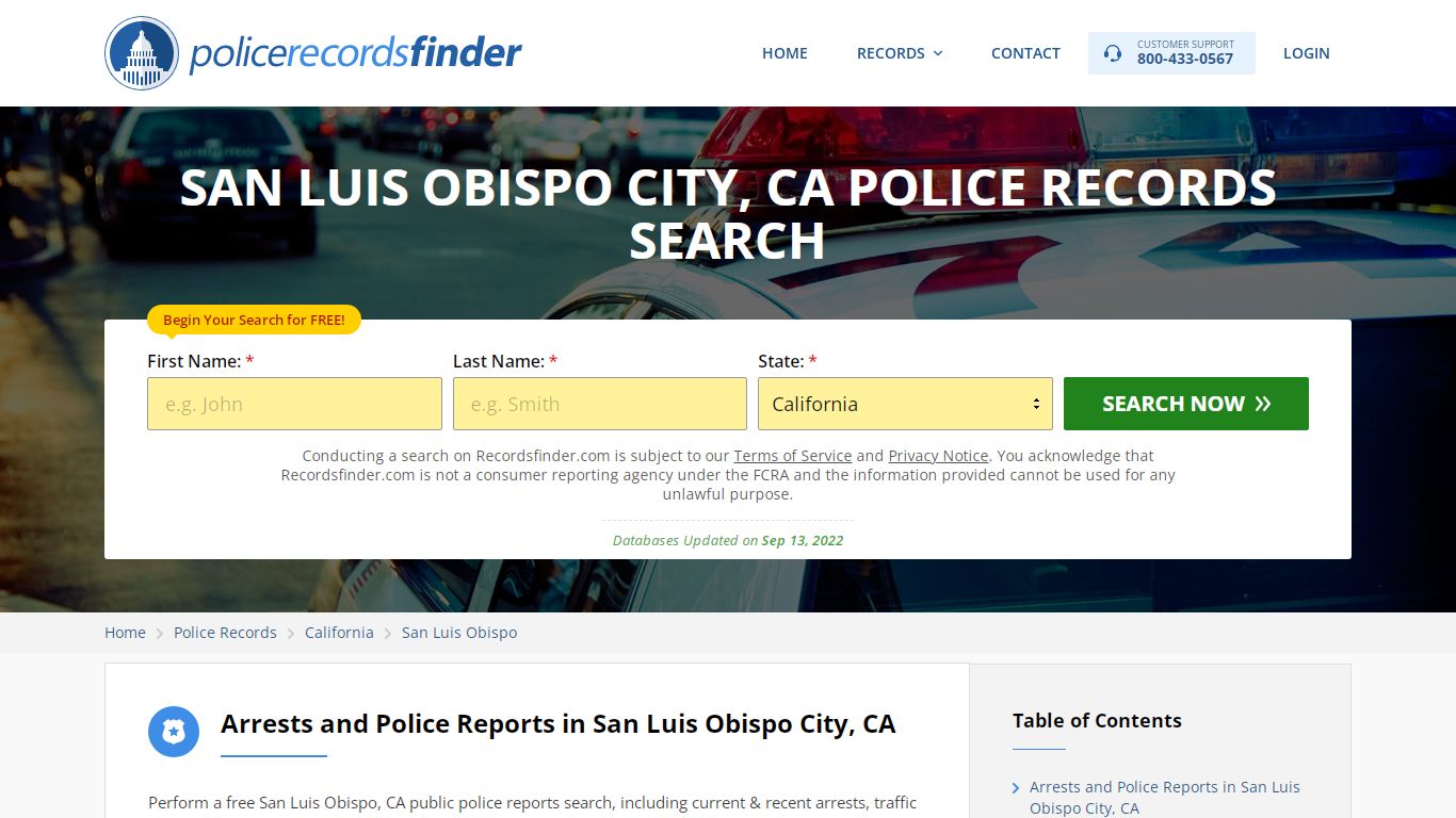 SAN LUIS OBISPO CITY, CA POLICE RECORDS SEARCH