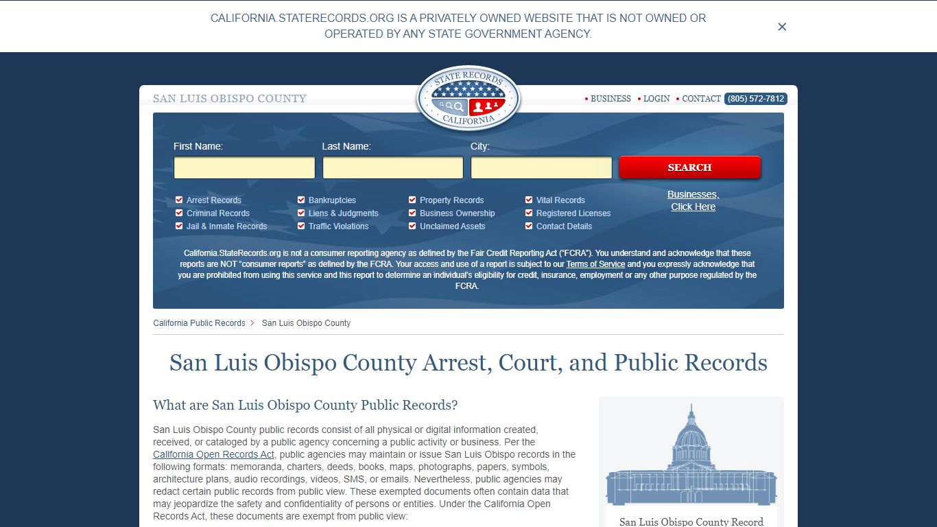 San Luis Obispo County Arrest, Court, and Public Records