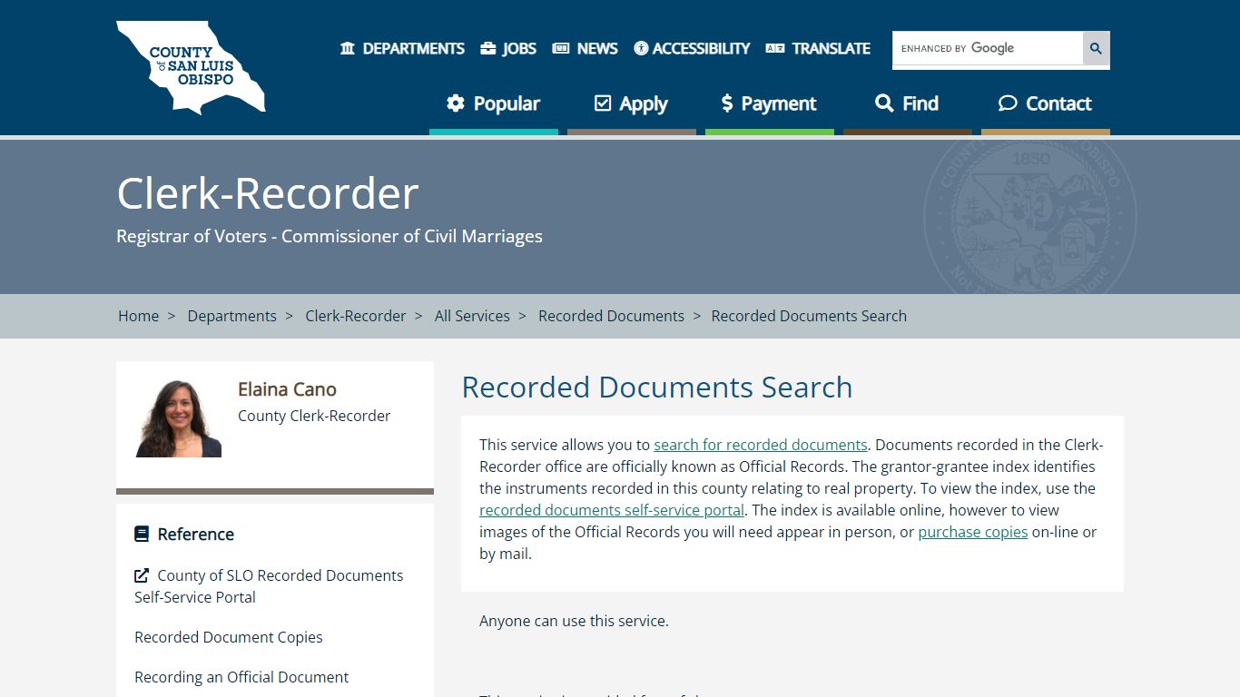 Recorded Documents Search - County of San Luis Obispo - California