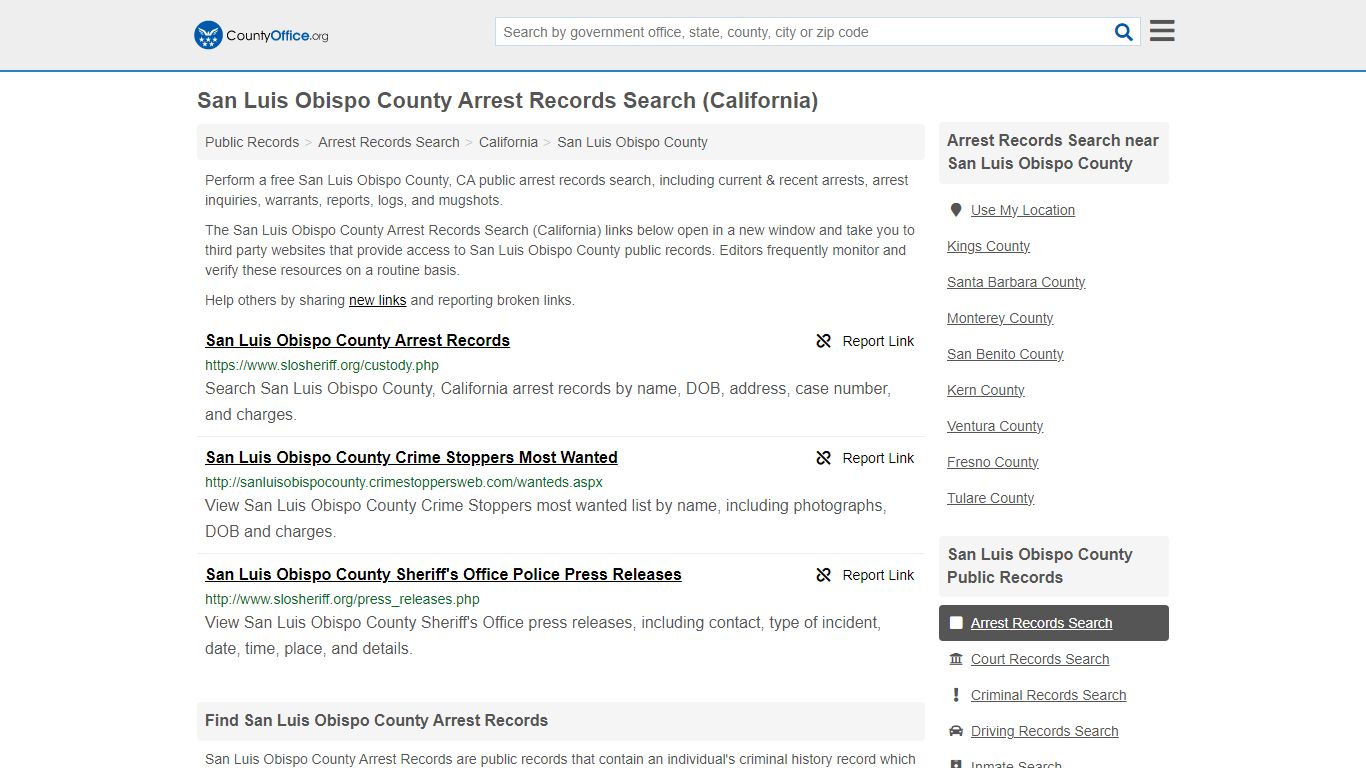 San Luis Obispo County Arrest Records Search (California)